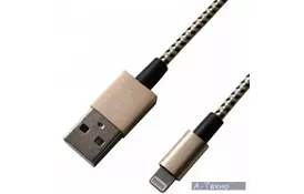 Дата кабель USB 2.0 AM to Lightning 1.0m MFI, YellowBlack/Gold Grand-X (FL01YBG) - Фото