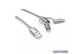 Дата кабель USB 2.0 AM to Type-C&Micro 5P&Lightning 1.0m Vinga (Charge3in1) - Фото