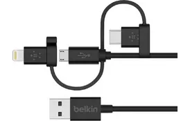 Дата кабель USB 2.0 AM to Lightning + Micro 5P + Type-C 1.2m Universal Belkin (F8J050BT04-BLK) - Фото