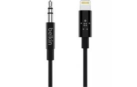 Кабель мультимедийный 3.5 mm Audio Cable to Lightning MFI, 0.9m, Black Belkin (AV10172BT03-BLK) - Фото