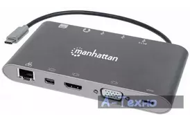 Док-станция Manhattan USB3.1 Type-C - Mini-DP/HDMI/VGA/USB3.0/Gigabit RJ45/3.5 mm Audio/Card reader (152808) - Фото