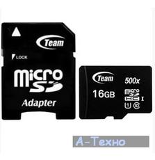 Карта памяти Team Class 10 UHS| 16GB microSDHC + SD adapter (TUSDH16GCL10U03)
