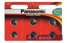 Батарейка PANASONIC CR 2025 * 6 LITHIUM (CR-2025EL/6B) - Фото