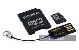 Карта памяти Kingston 16Gb microSDHC class 10 Gen 2 + SD-adapter + USB-reader (MBLY10G2/16GB) - Фото