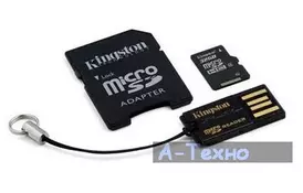 Карта пам'яті Kingston 32Gb microSDHC class 4 + SD-adapter + USB-reader (MBLY4G2/32GB) - Фото