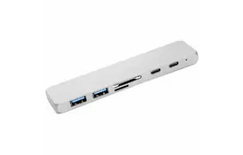 Концентратор PowerPlant Type-C - HDMI 4K, USB 3.0, USB Type-C, SD, microSD (CA911684) - Фото