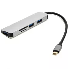 Переходник PowerPlant USB Type-C - 3*USB 3.0 Ports + TF/SD Card Reader 