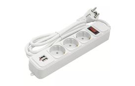 Фільтр PowerPlant 1.8 м, 3x1.5мм2, 10А, 3 розетки, 2xUSB 2.1A, євростандарт (JY-1054U/1.8) - Фото