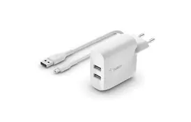Зарядное устройство Belkin Home Charger (24W) DUAL USB 2.4A, MicroUSB 1m, white (WCE001VF1MWH) - Фото