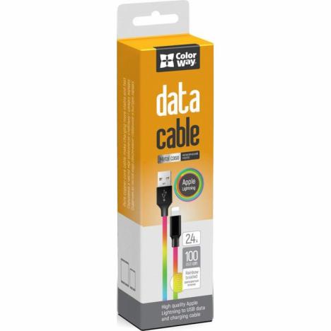 Дата кабель USB 2.0 AM to Lightning 1.0m multicolor ColorWay (CW-CBUL016-MC) - Фото 2
