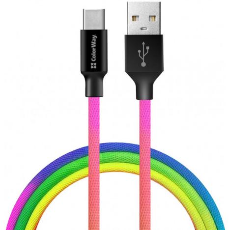 Дата кабель USB 2.0 AM to Type-C 1.0m multicolor ColorWay (CW-CBUC018-MC) - Фото 1