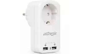 Зарядное устройство EnerGenie 2 USB по 2.1A со сквозной розеткой (EG-ACU2-01-W) - Фото