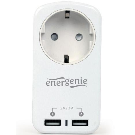Зарядное устройство EnerGenie 2 USB по 2.1A со сквозной розеткой (EG-ACU2-01-W) - Фото 5