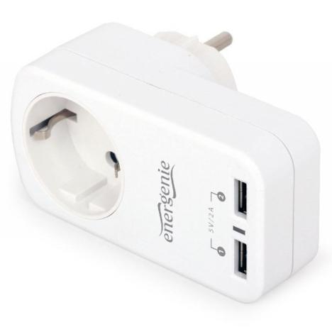 Зарядное устройство EnerGenie 2 USB по 2.1A со сквозной розеткой (EG-ACU2-01-W) - Фото 1