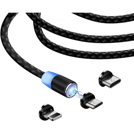 Дата кабель Кабель Colorway USB - 3в1 (Lightning+MicroUSB+Type-C) Magnet ColorWay (CW-CBUU020-BK) - Фото 2