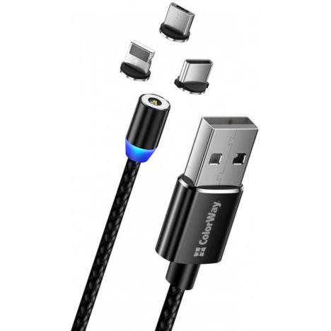 Дата кабель Кабель Colorway USB - 3в1 (Lightning+MicroUSB+Type-C) Magnet ColorWay (CW-CBUU020-BK) - Фото 3
