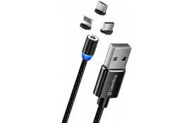 Дата кабель Кабель Colorway USB - 3в1 (Lightning+MicroUSB+Type-C) Magnet ColorWay (CW-CBUU020-BK) - Фото