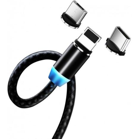 Дата кабель Кабель Colorway USB - 3в1 (Lightning+MicroUSB+Type-C) Magnet ColorWay (CW-CBUU020-BK) - Фото 4