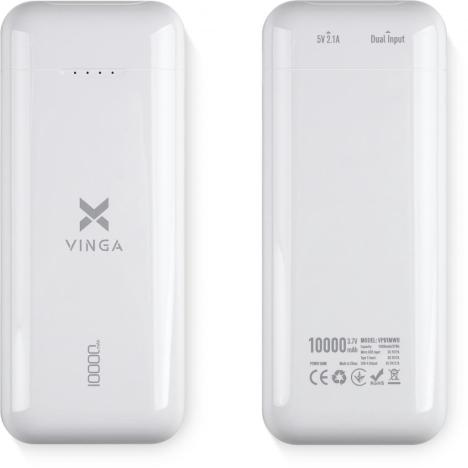 Батарея универсальная Vinga 10000 mAh glossy white (VPB1MWH) - Фото 2