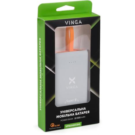 Батарея универсальная Vinga 10000 mAh SuperQC soft touch w/cable dark grey (VPB1SQSCDG) - Фото 4