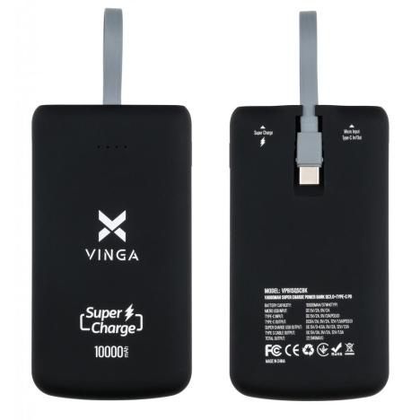 Батарея универсальная Vinga 10000 mAh SuperQC soft touch w/cable black (VPB1SQSCBK) - Фото 6