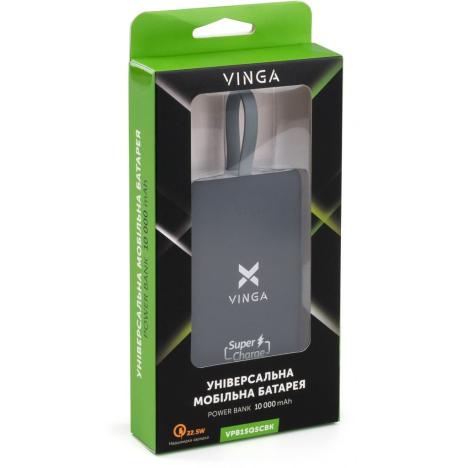 Батарея универсальная Vinga 10000 mAh SuperQC soft touch w/cable black (VPB1SQSCBK) - Фото 3