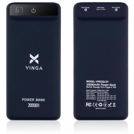 Батарея универсальная Vinga 20000 mAh QC3.0 Display soft touch purple (VPB2QLSP) - Фото 6