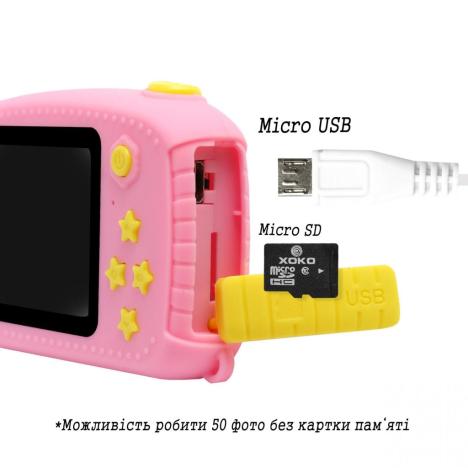 Интерактивная игрушка XoKo Bee Dual Lens Цифровой детский фотоаппарат розовый (KVR-100-PN) - Фото 2