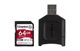 Карта памяти Kingston 64GB SDXC class 10 UHS-I U3 React Plus + USB-кардридер (MLPR2/64GB) - Фото