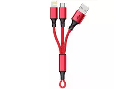 Дата кабель USB 2.0 AM to Lightning + Micro 5P 0.20m red XoKo (SC-205-RD) - Фото
