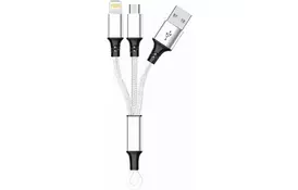 Дата кабель USB 2.0 AM to Lightning + Micro 5P 0.20m silver XoKo (SC-205-SL) - Фото