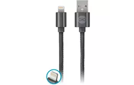 Дата кабель USB 2.0 AM to Lightning leather black Forever (GSM032491) - Фото