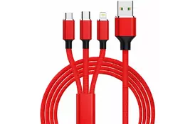 Дата кабель USB 2.0 AM to Lightning + Micro 5P + Type-C 1.2m red XoKo (SC-330-RD) - Фото