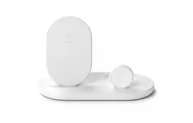 Зарядное устройство Belkin 3-in-1 Wireless Pad/Stand/Apple Watch, white (WIZ001VFWH) - Фото