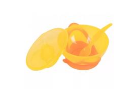 Набір дитячого посуду Baby Team Тарілка на присоску з кришкою і ложкою, 290мл (6002_желто-помаранчева) - Фото