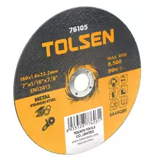 Диск Tolsen отрезной по металлу/нержавейке 180х1.6*22.2мм (76105)