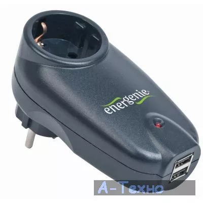 Сетевой фильтр питания EnerGenie Single AC socket Surge protected USB charger, black (SPG1-U) - Фото 1