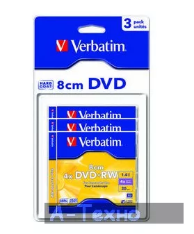 Диск DVD Verbatim mini 1.4Gb 4X Blister 3шт (43594) - Фото 1