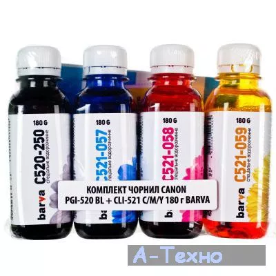 Чернила BARVA CANON PGI-520BL + CLI-521 C/M/Y 4х180г (CPGI520-180-MP) - Фото 1