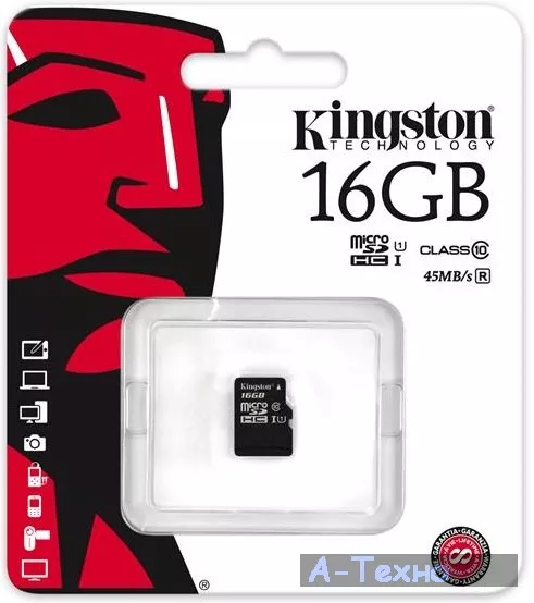 Карта памяти Kingston microSDHC 16GB Class 10 UHS-I R50/W10MB/s - Фото 1