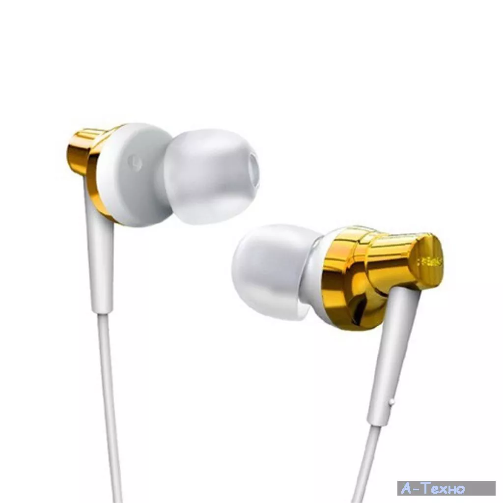 Наушники HF RM-575 White/Gold (mic + button call answering) Remax (42292) - Фото 1