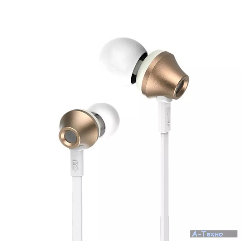 Наушники HF RM-610D Gold (metal + volume control + mic + button call Remax (37145) - Фото 1