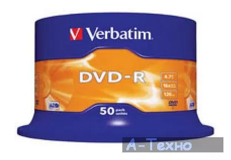 Диск DVD Verbatim 4.7Gb 16X CakeBox 50шт (43548) - Фото 1
