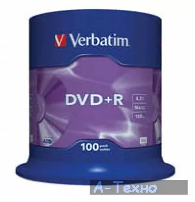 Диск DVD Verbatim 4.7Gb 16X CakeBox 100шт (43551) - Фото 1