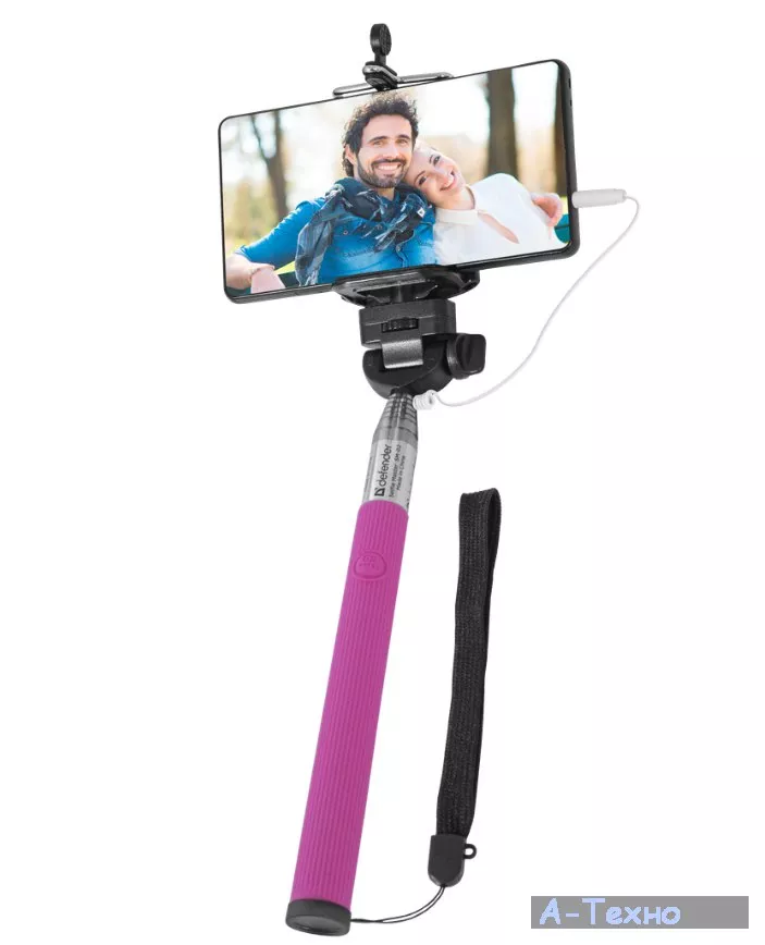 Монопод для селфи Defender Selfie Master SM-02 розовый, проводной, 20-98 см (29405) - Фото 1