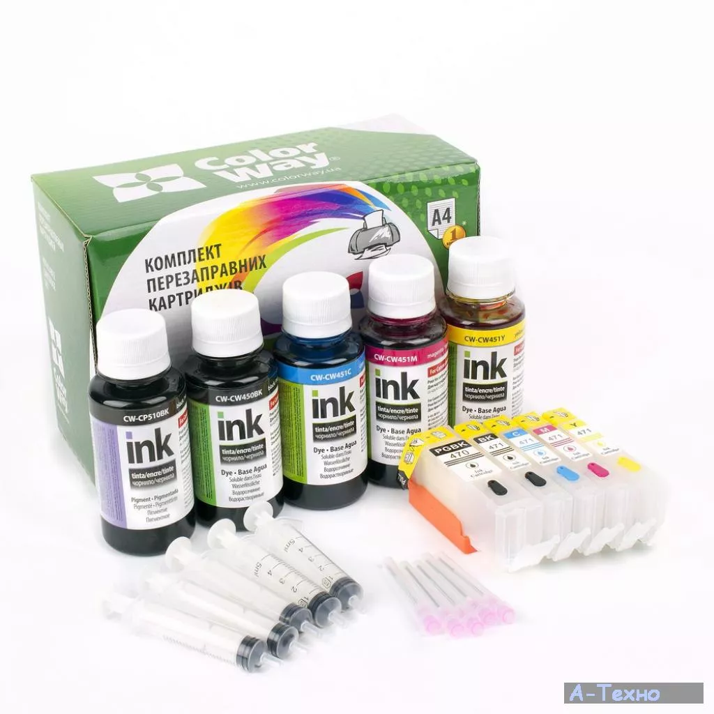 Комплект перезаправляемых картриджей ColorWay Canon MG5740/6840 (1Pigm+4x100ml) (MG5740RC-5.1P) - Фото 1