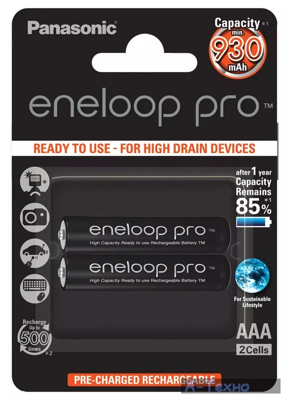 Аккумулятор PANASONIC Eneloop Pro AAA 930 mAh NI-MH * 2 (BK-4HCDE/2BE) - Фото 1