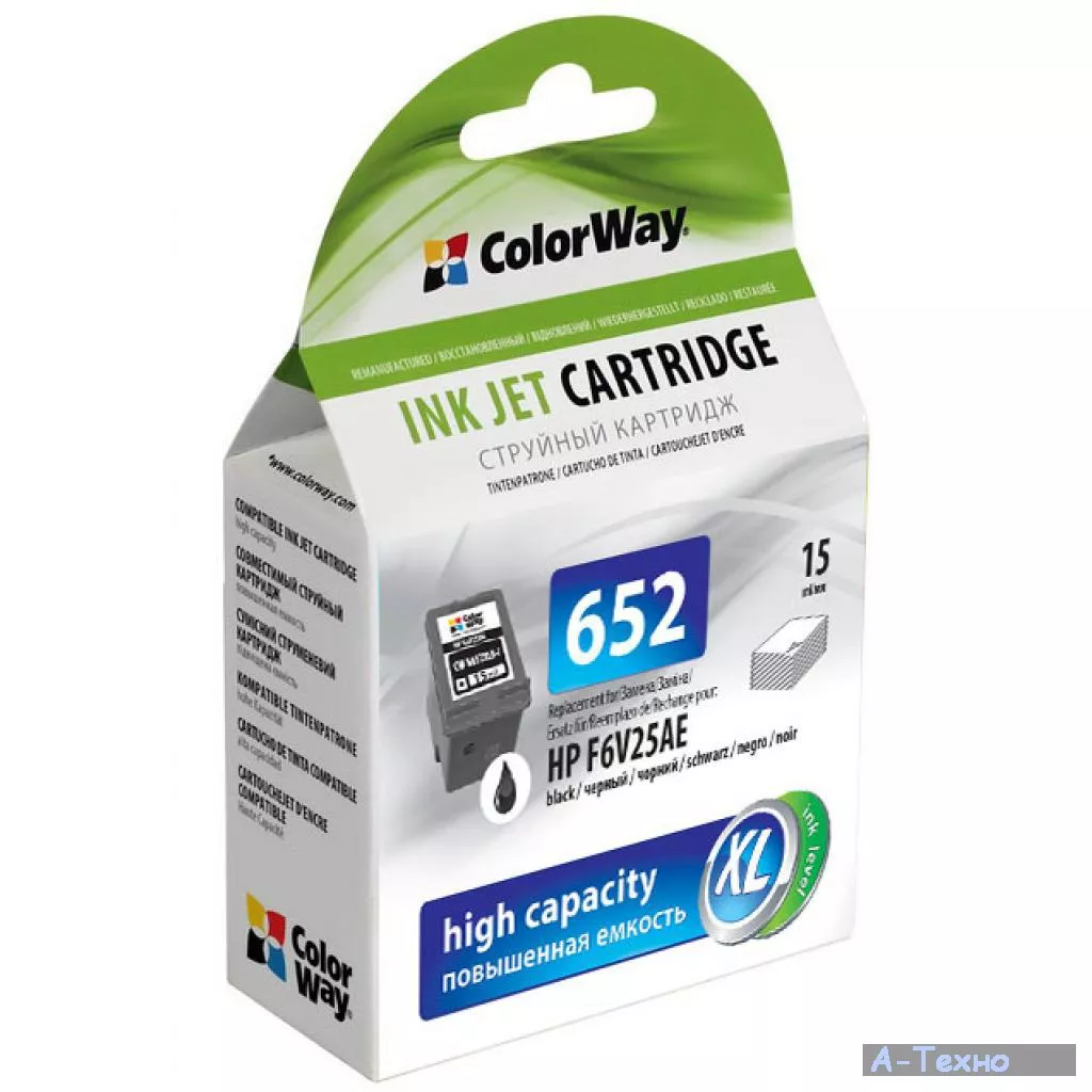 Картридж ColorWay HP №652 black (F6V25AE) ink level (CW-H652XLB-I) - Фото 1