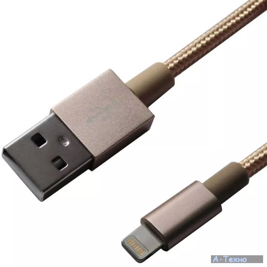 Дата кабель USB 2.0 AM to Lightning 1.0m MFI, Yellow/Gold Grand-X (FL01YG) - Фото 1