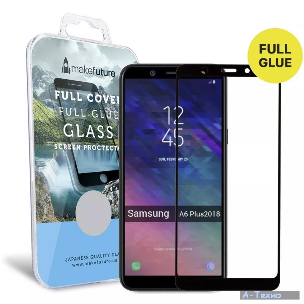 Стекло защитное MakeFuture для Samsung A6 Plus 2018 Black Full Cover Full Glue (MGFCFG-SA618PB) - Фото 1